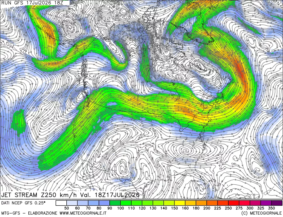 mappa 250 hPa Jet stream