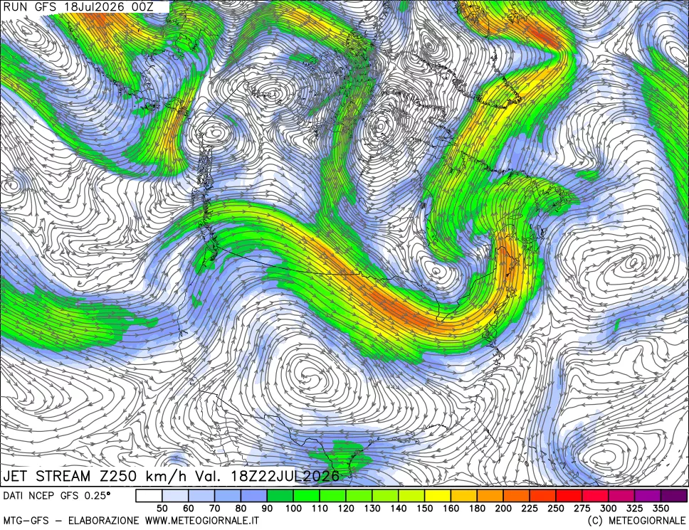 mappa 250 hPa Jet stream