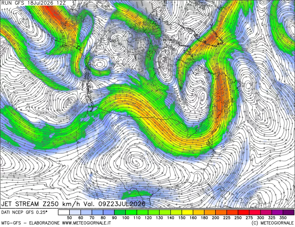 mappa 250 hPa Jet stream