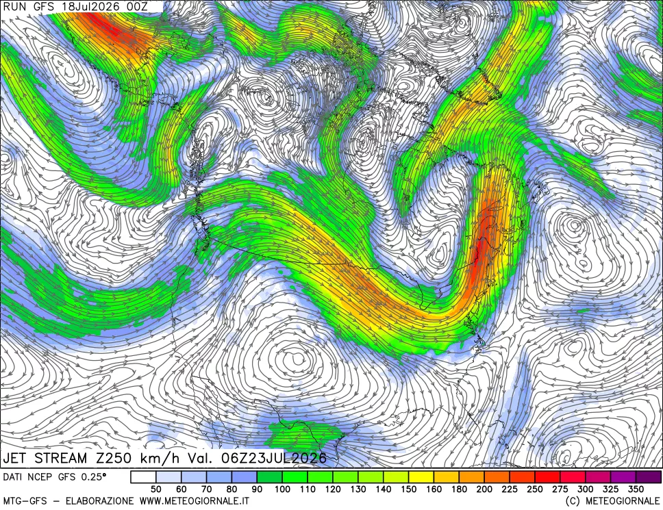 mappa 250 hPa Jet stream