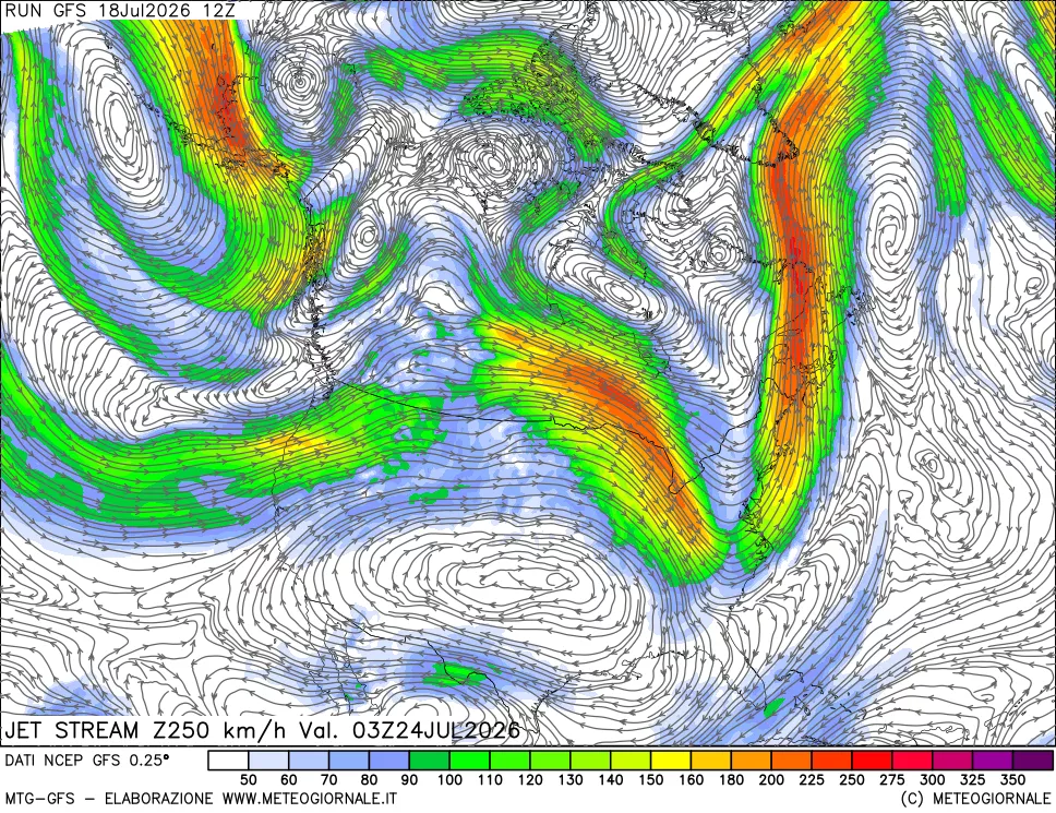 mappa 250 hPa Jet stream