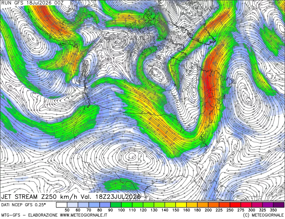 mappa 250 hPa Jet stream