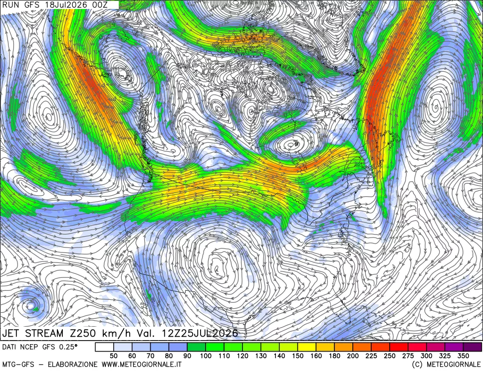 mappa 250 hPa Jet stream