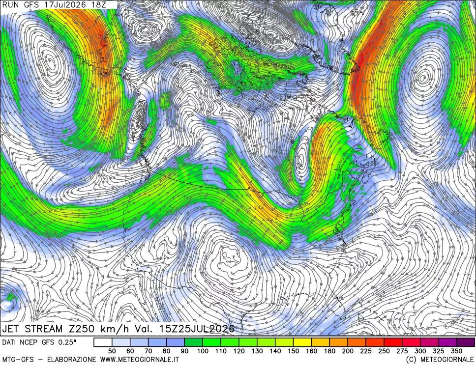 mappa 250 hPa Jet stream