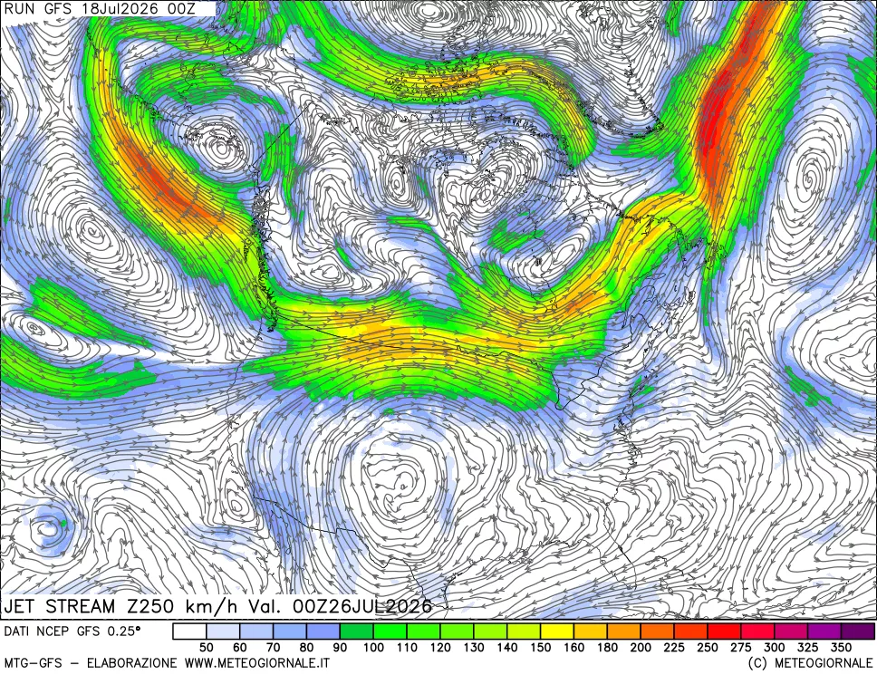 mappa 250 hPa Jet stream