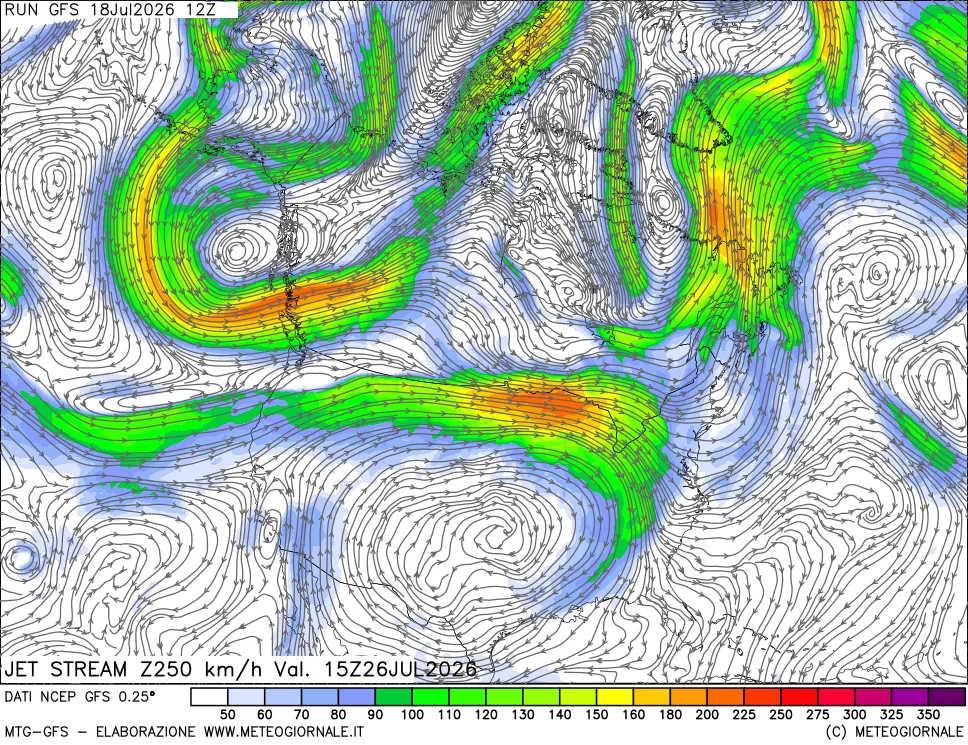 mappa 250 hPa Jet stream