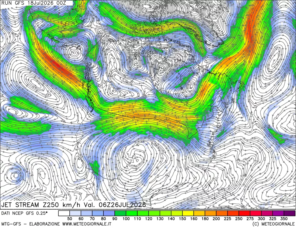 mappa 250 hPa Jet stream