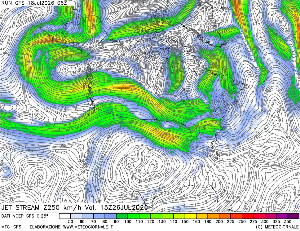 mappa 250 hPa Jet stream