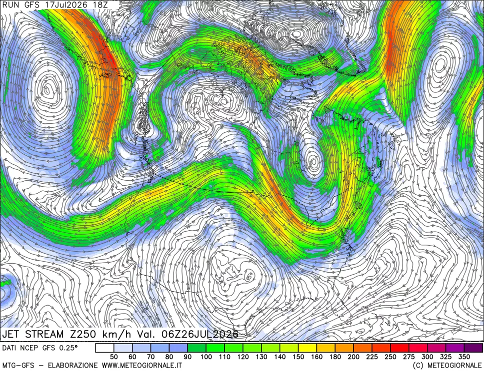 mappa 250 hPa Jet stream