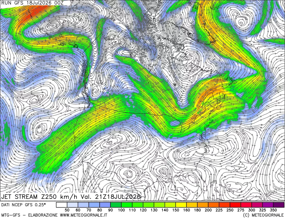mappa 250 hPa Jet stream
