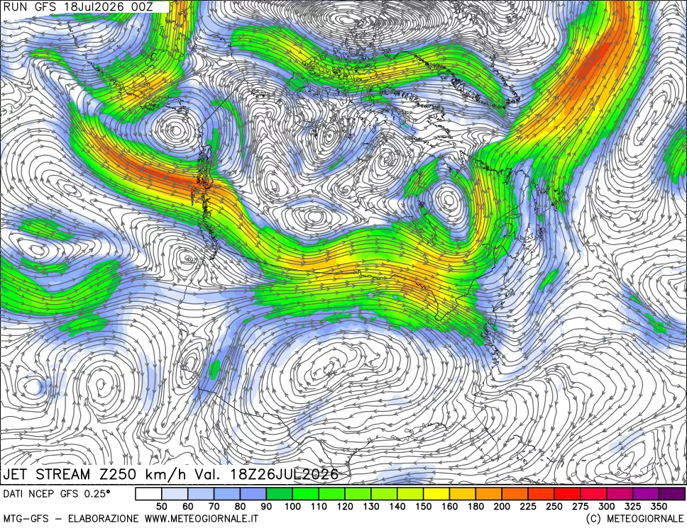 mappa 250 hPa Jet stream