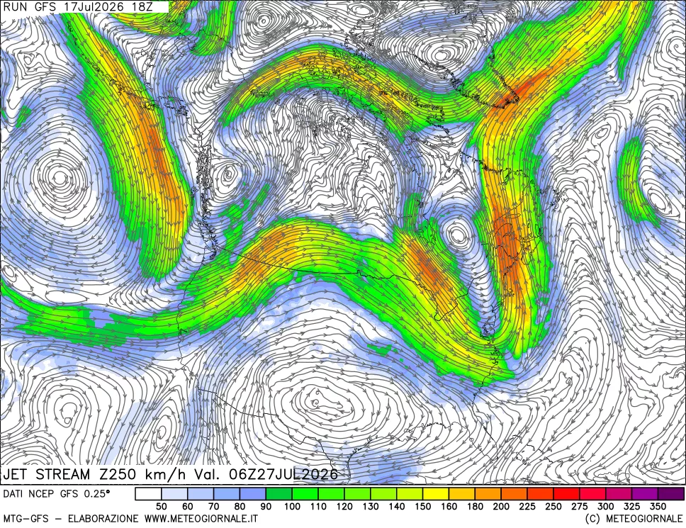 mappa 250 hPa Jet stream