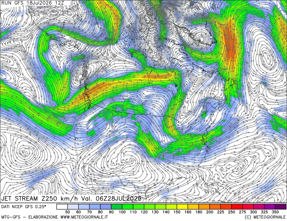 mappa 250 hPa Jet stream