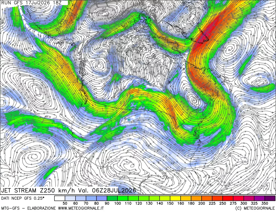 mappa 250 hPa Jet stream