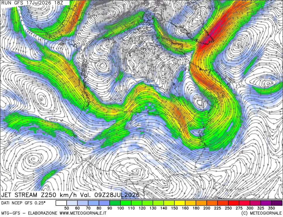 mappa 250 hPa Jet stream