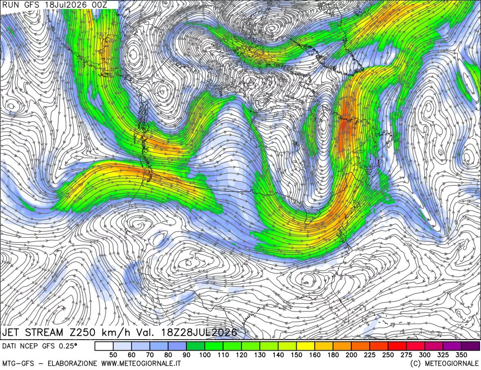 mappa 250 hPa Jet stream