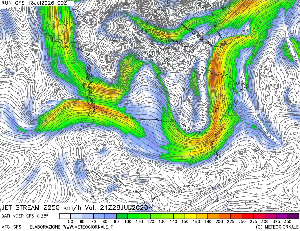 mappa 250 hPa Jet stream