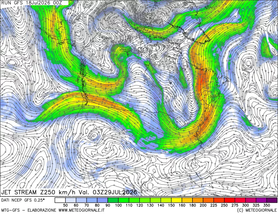 mappa 250 hPa Jet stream