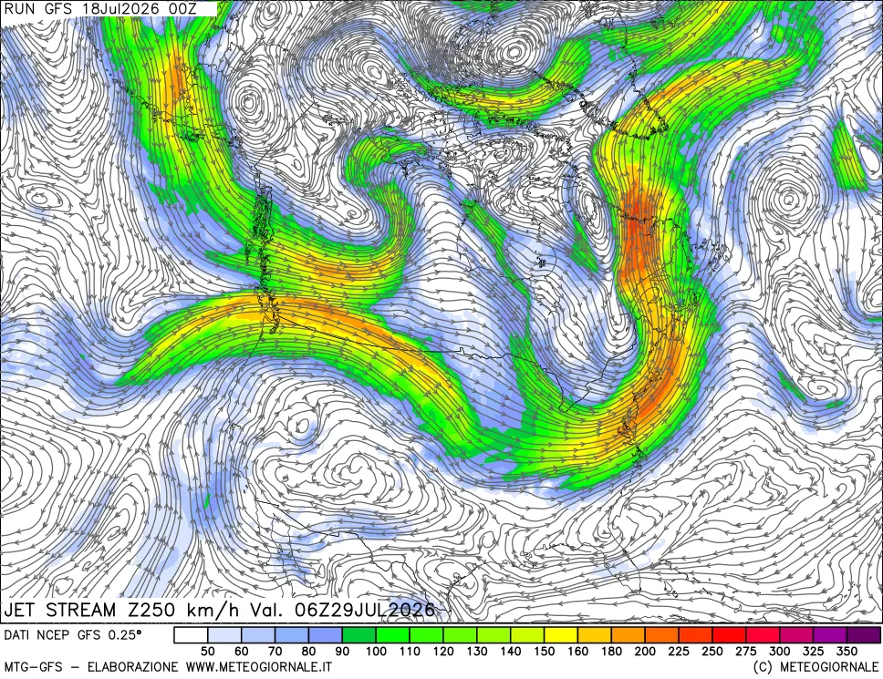mappa 250 hPa Jet stream