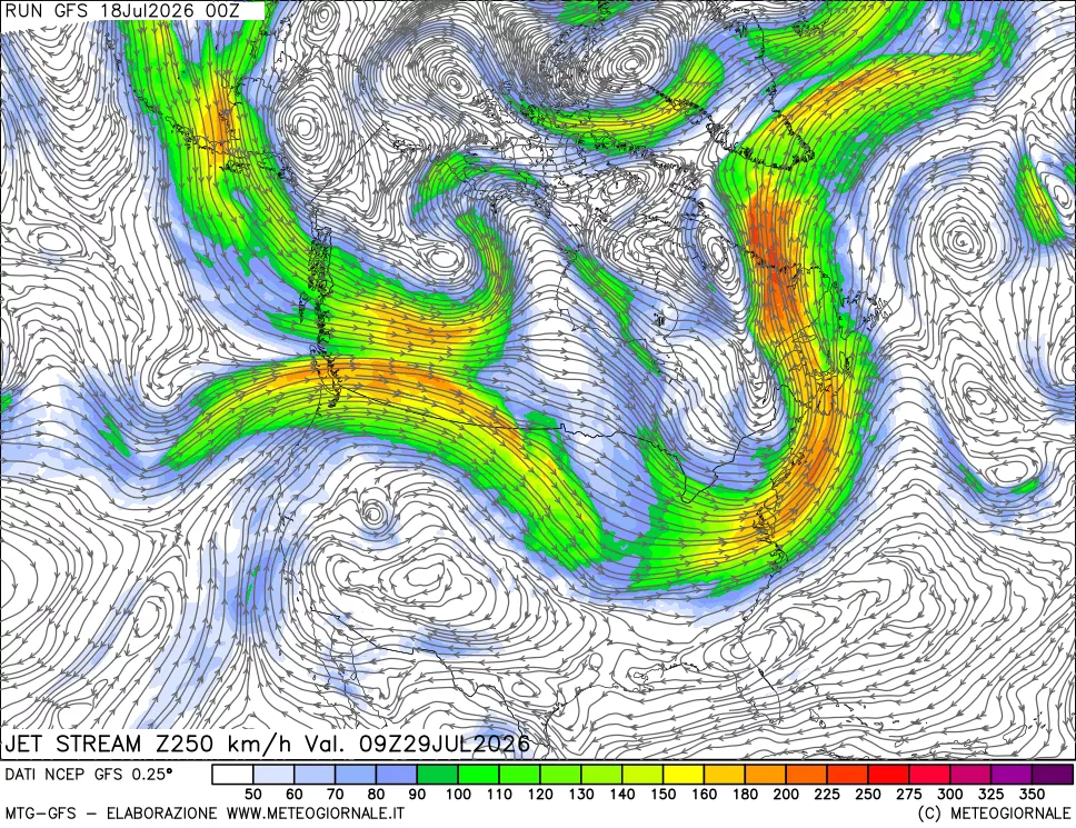 mappa 250 hPa Jet stream