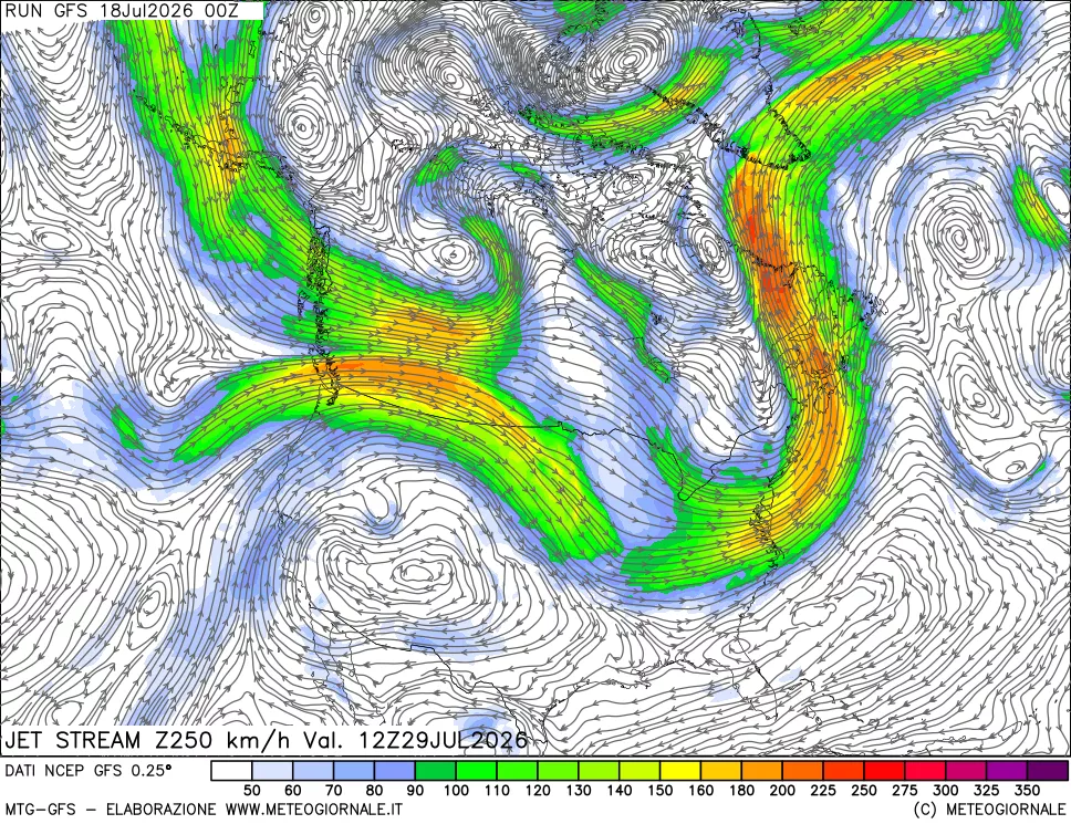 mappa 250 hPa Jet stream