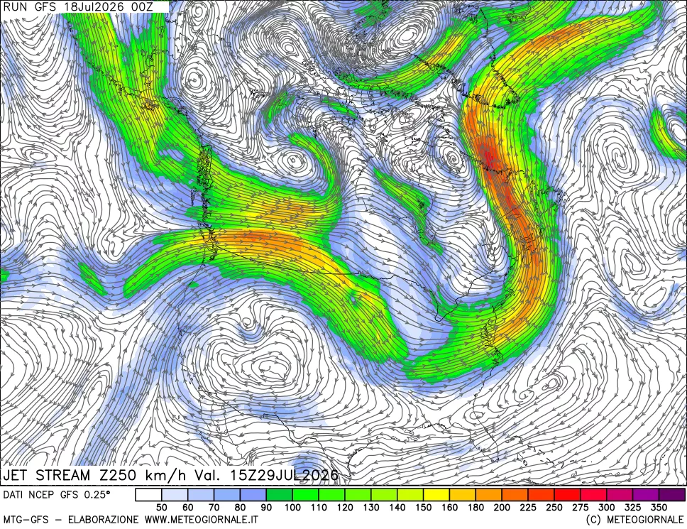 mappa 250 hPa Jet stream