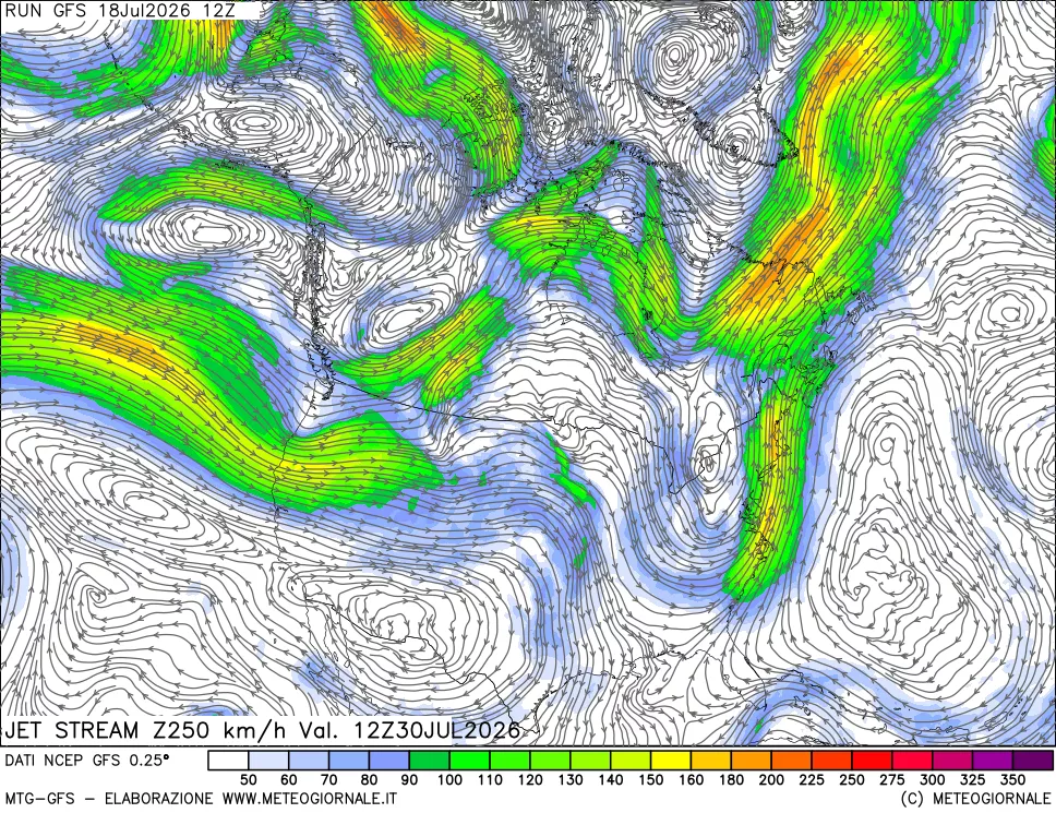 mappa 250 hPa Jet stream