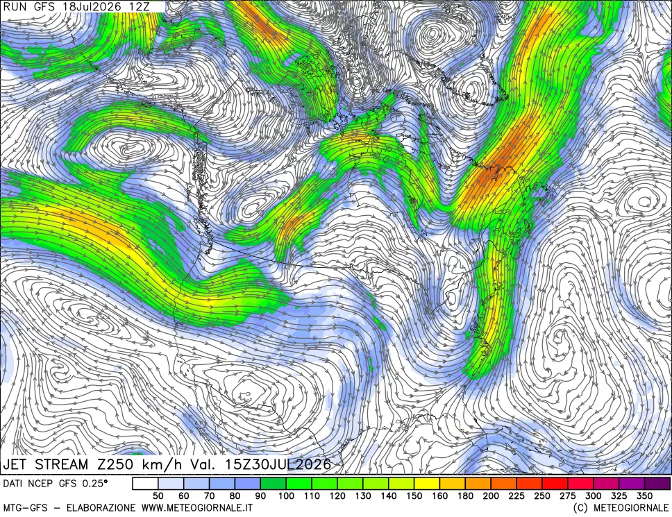 mappa 250 hPa Jet stream