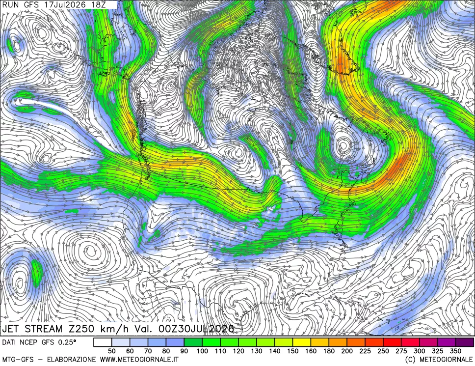 mappa 250 hPa Jet stream