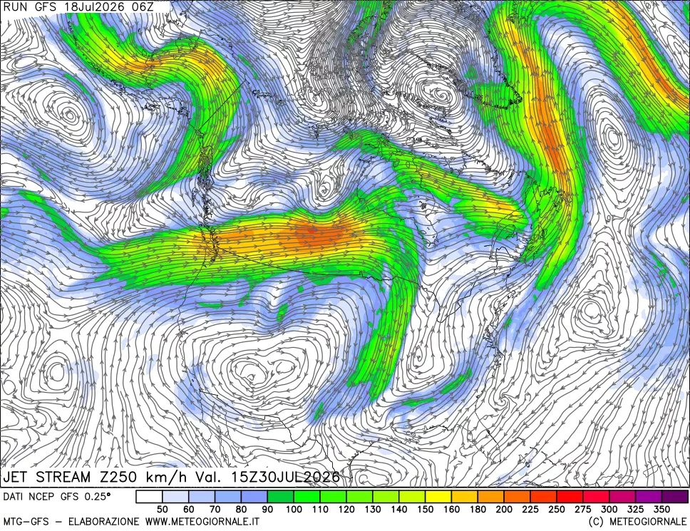 mappa 250 hPa Jet stream