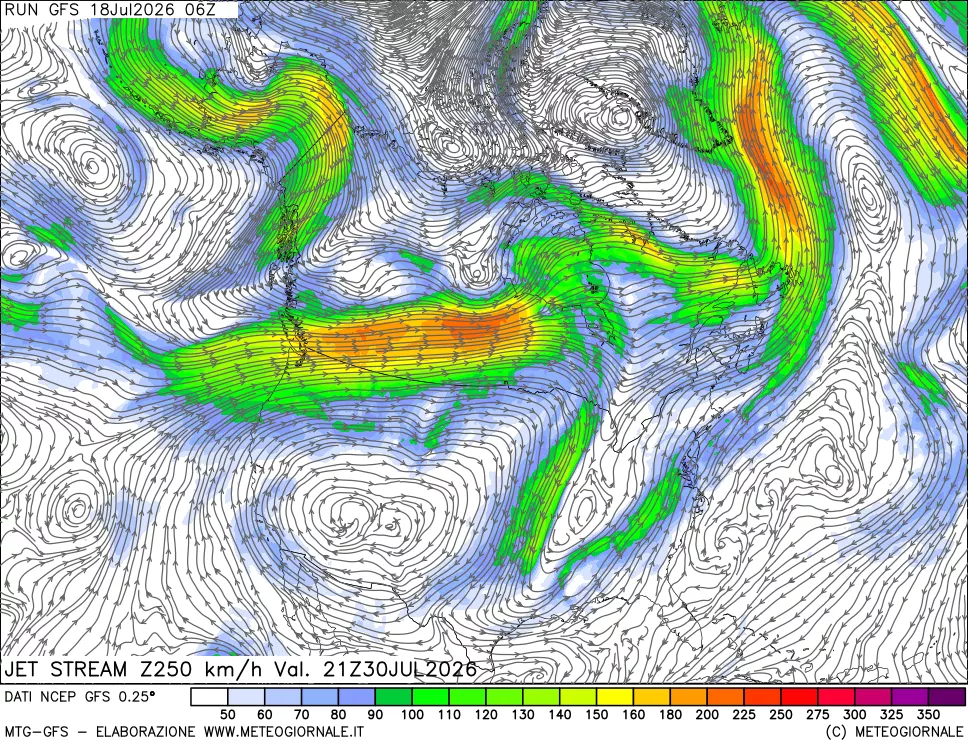 mappa 250 hPa Jet stream