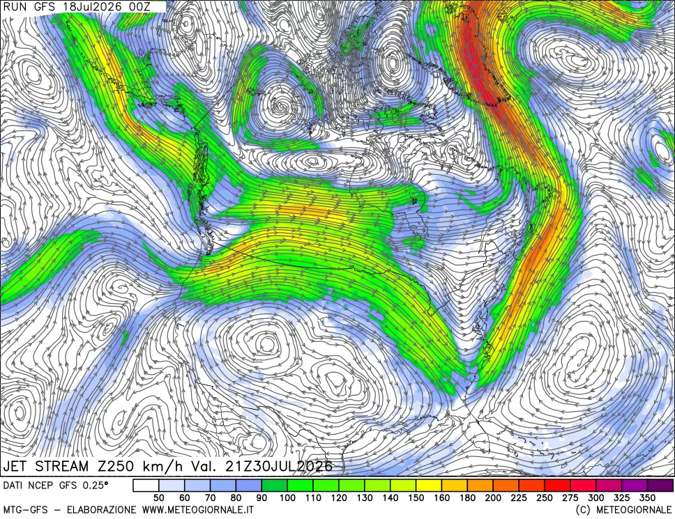 mappa 250 hPa Jet stream