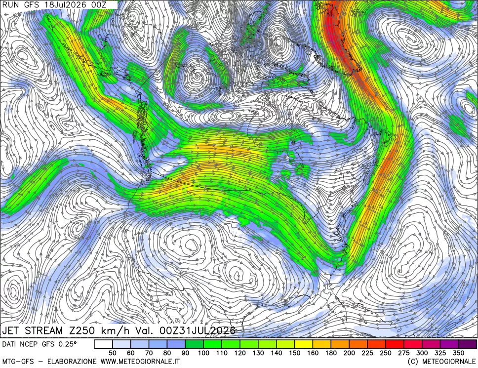 mappa 250 hPa Jet stream