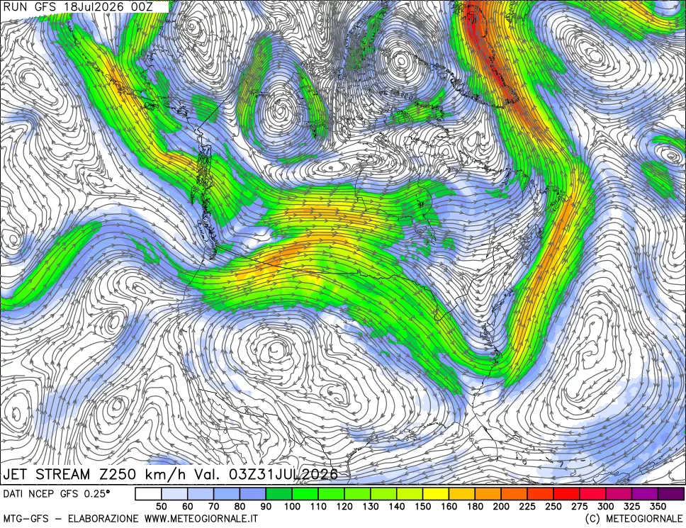 mappa 250 hPa Jet stream