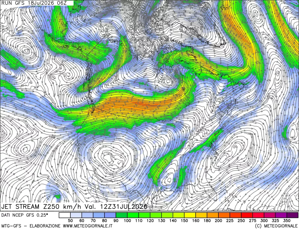mappa 250 hPa Jet stream