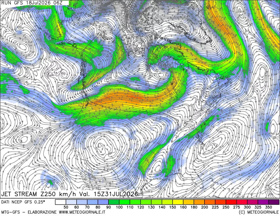 mappa 250 hPa Jet stream