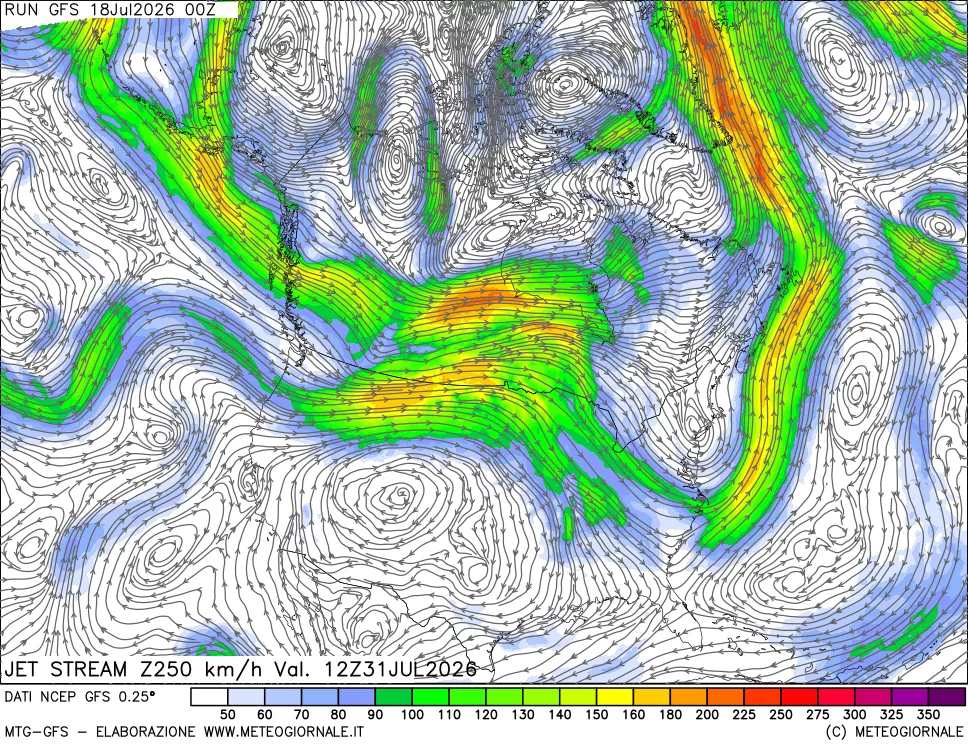 mappa 250 hPa Jet stream