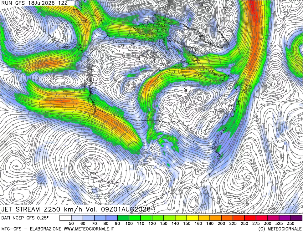 mappa 250 hPa Jet stream