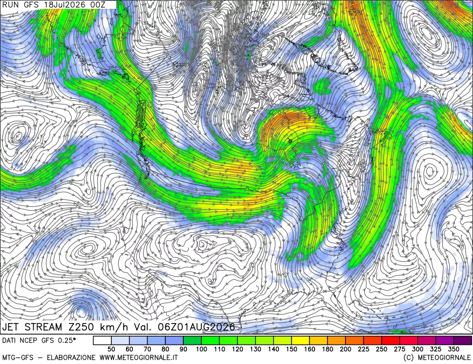 mappa 250 hPa Jet stream