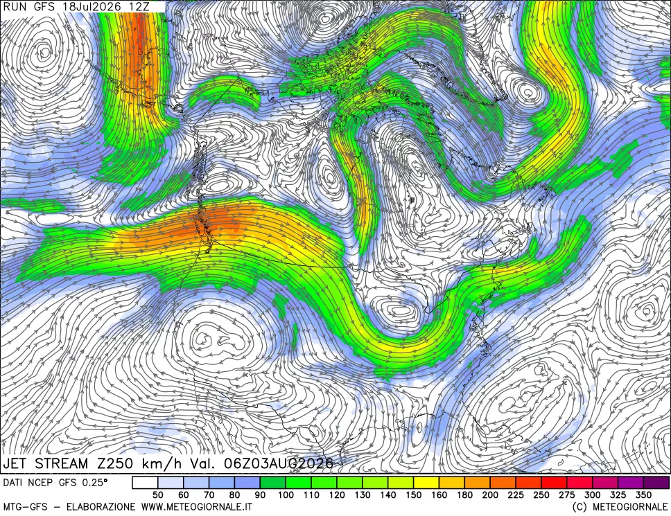mappa 250 hPa Jet stream