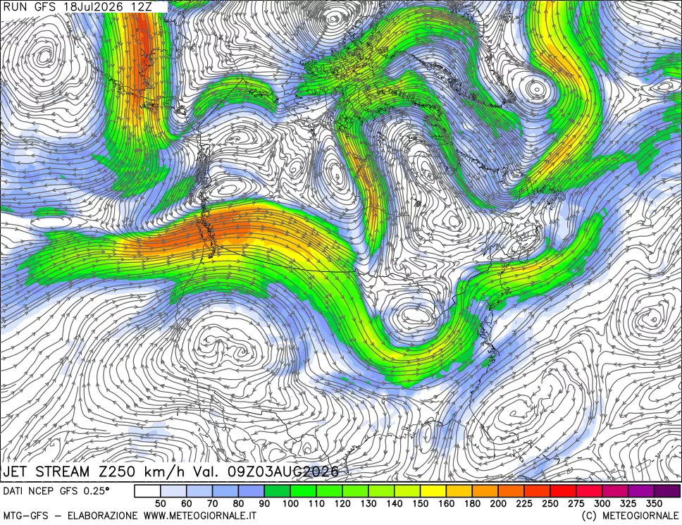 mappa 250 hPa Jet stream