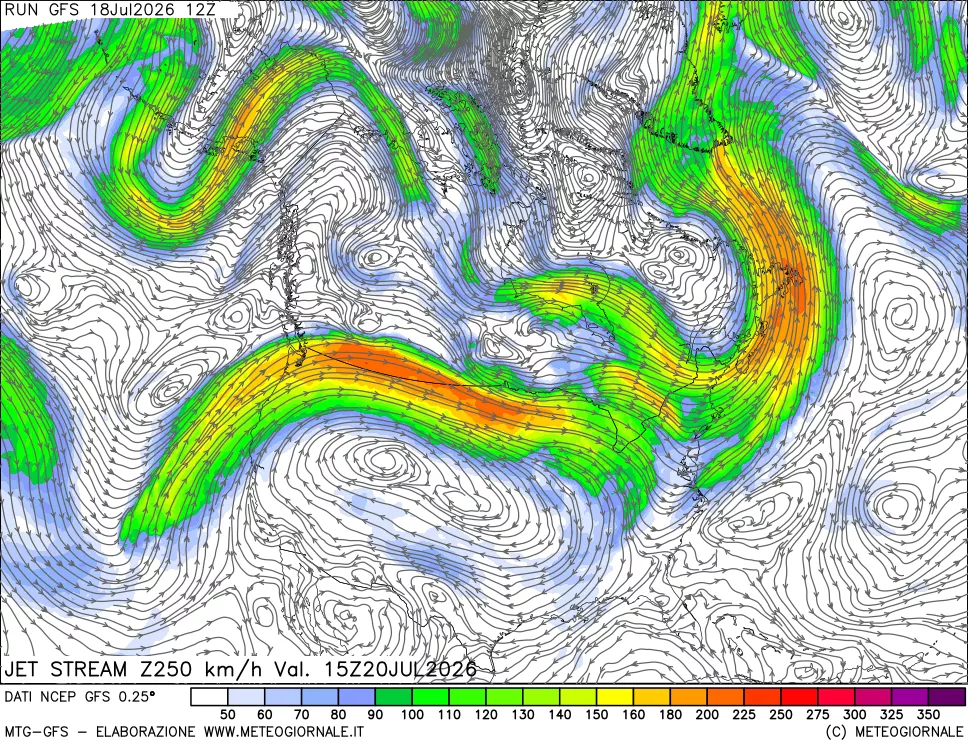 mappa 250 hPa Jet stream