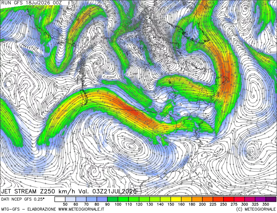 mappa 250 hPa Jet stream