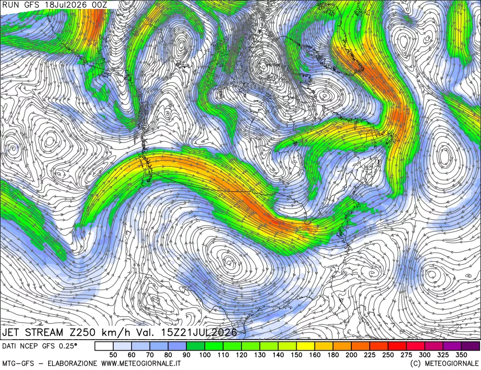 mappa 250 hPa Jet stream