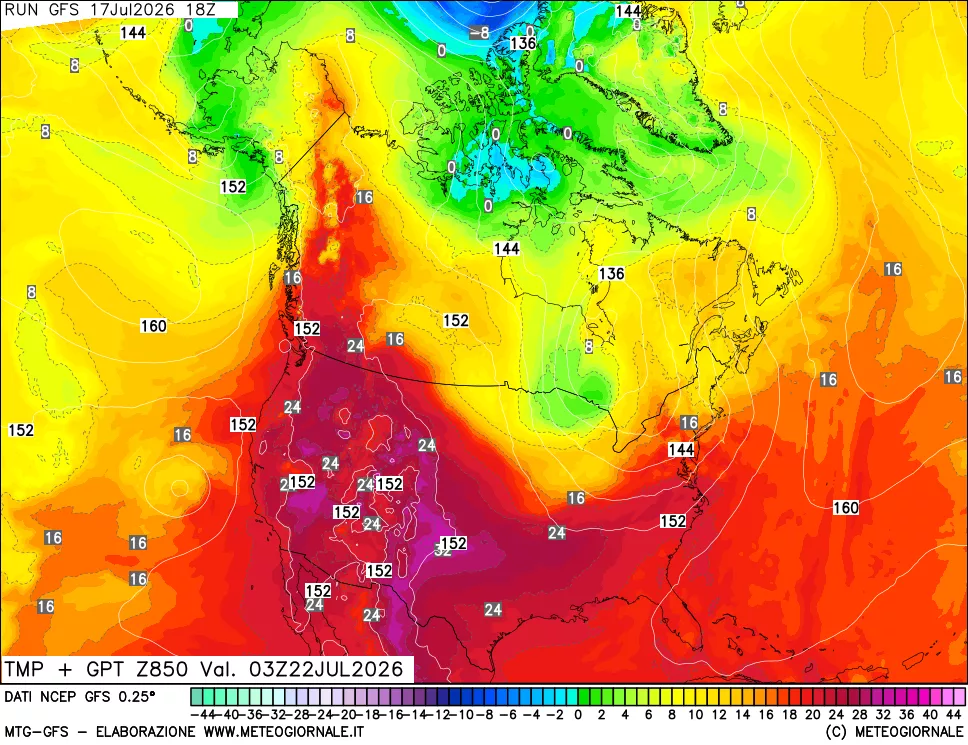 mappa 850 hPa Temp + GPT