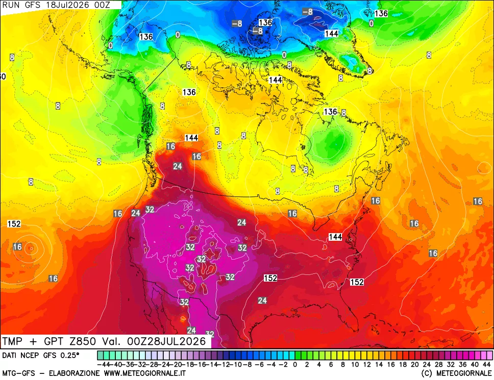 mappa 850 hPa Temp + GPT
