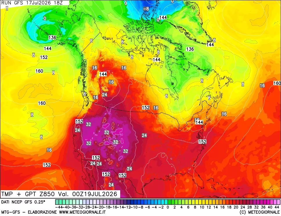 mappa 850 hPa Temp + GPT