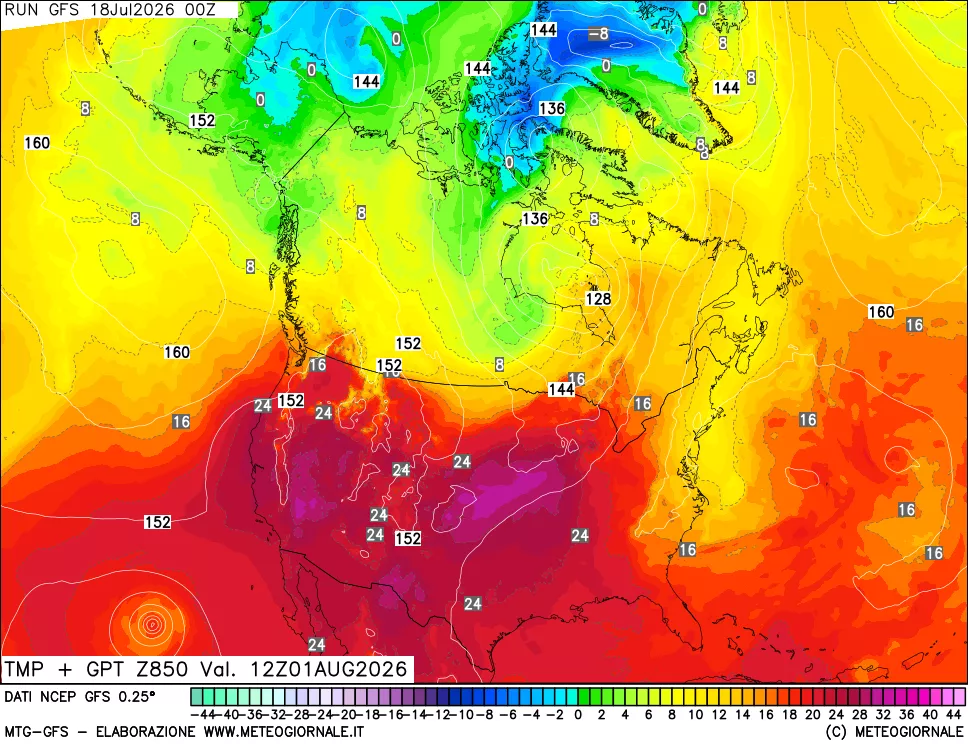 mappa 850 hPa Temp + GPT