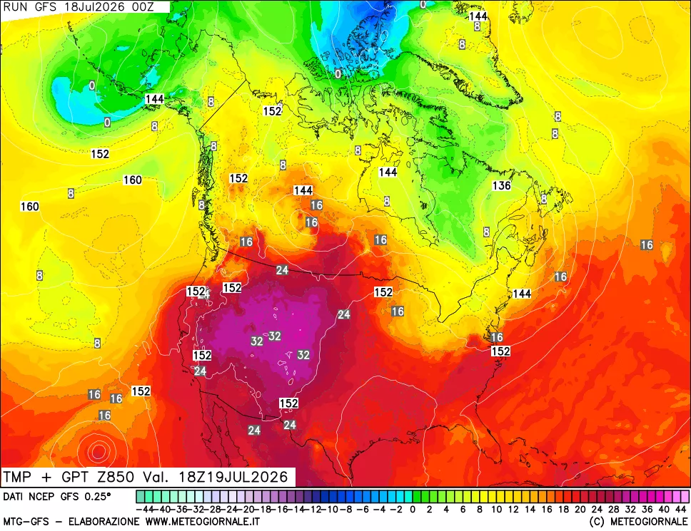 mappa 850 hPa Temp + GPT