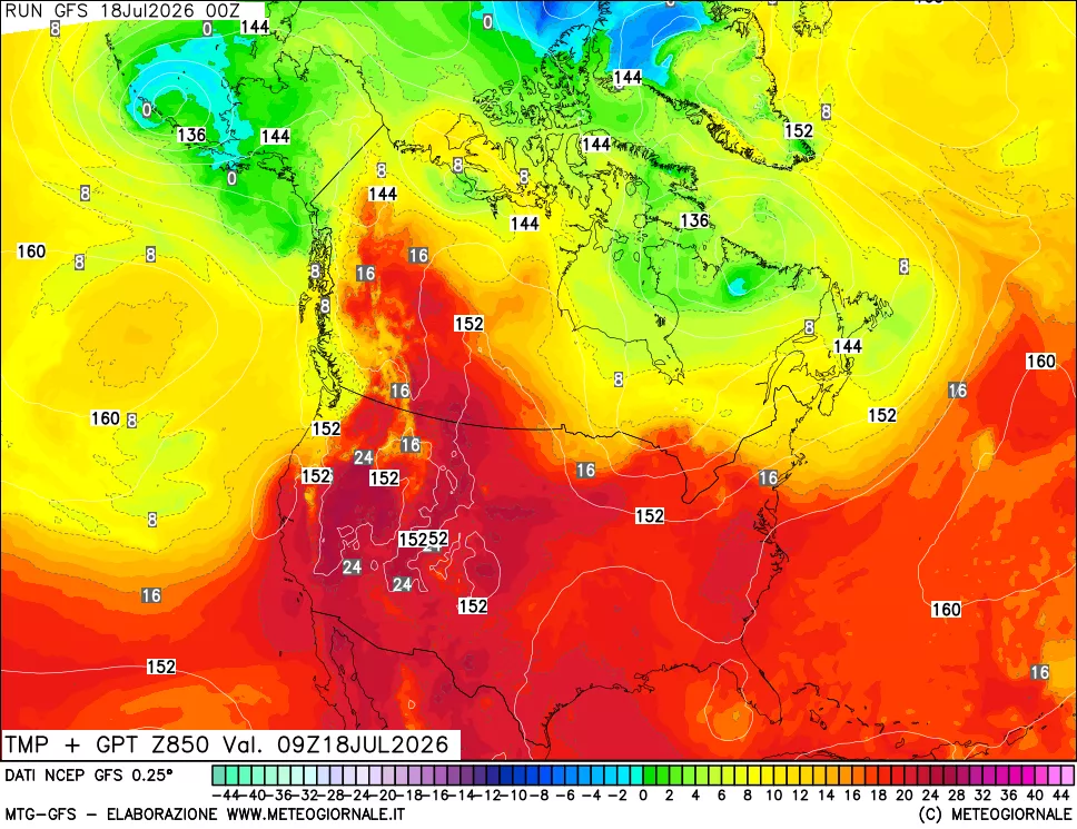 mappa 850 hPa Temp + GPT